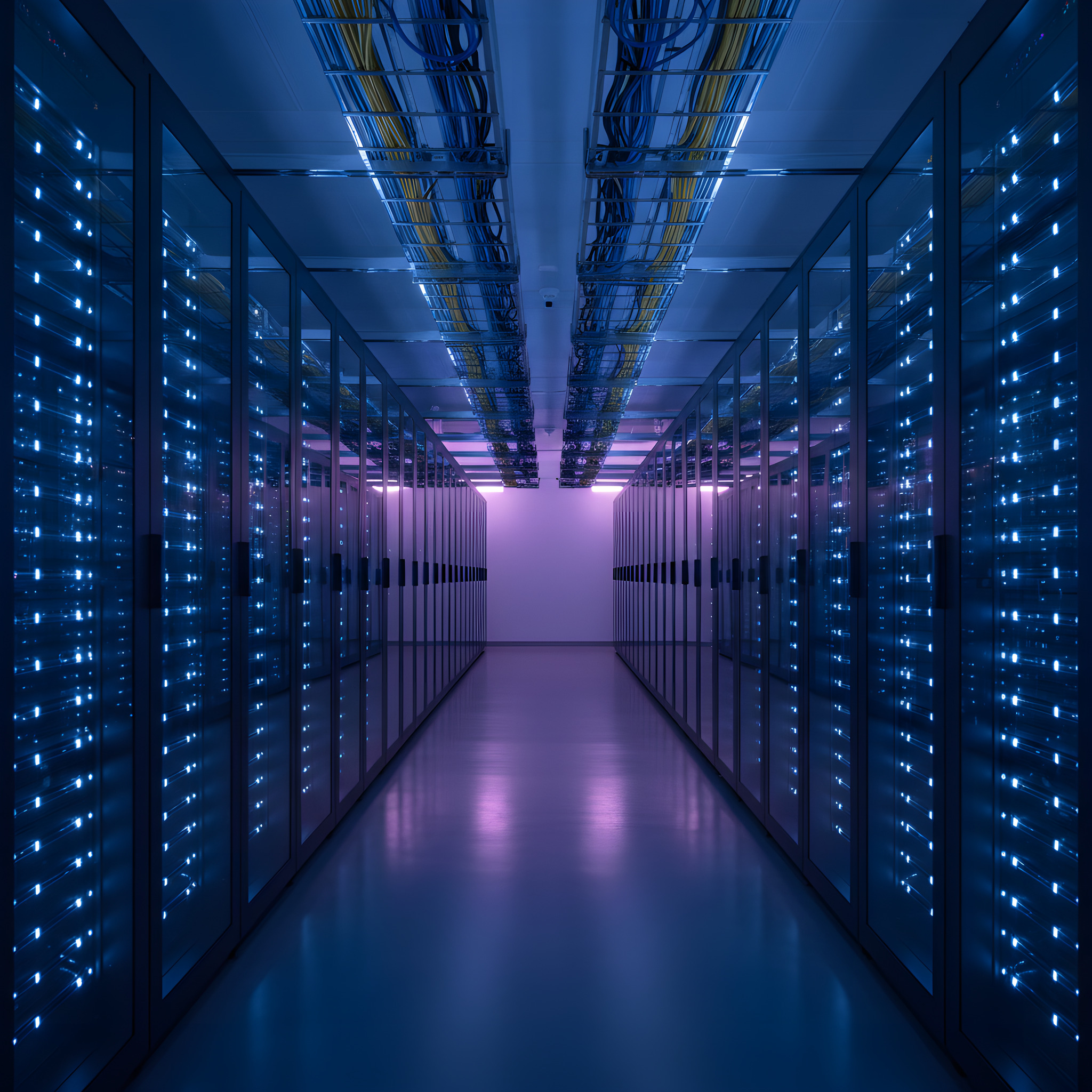 Modern enterprise data centre aisle with neatly cabled server racks