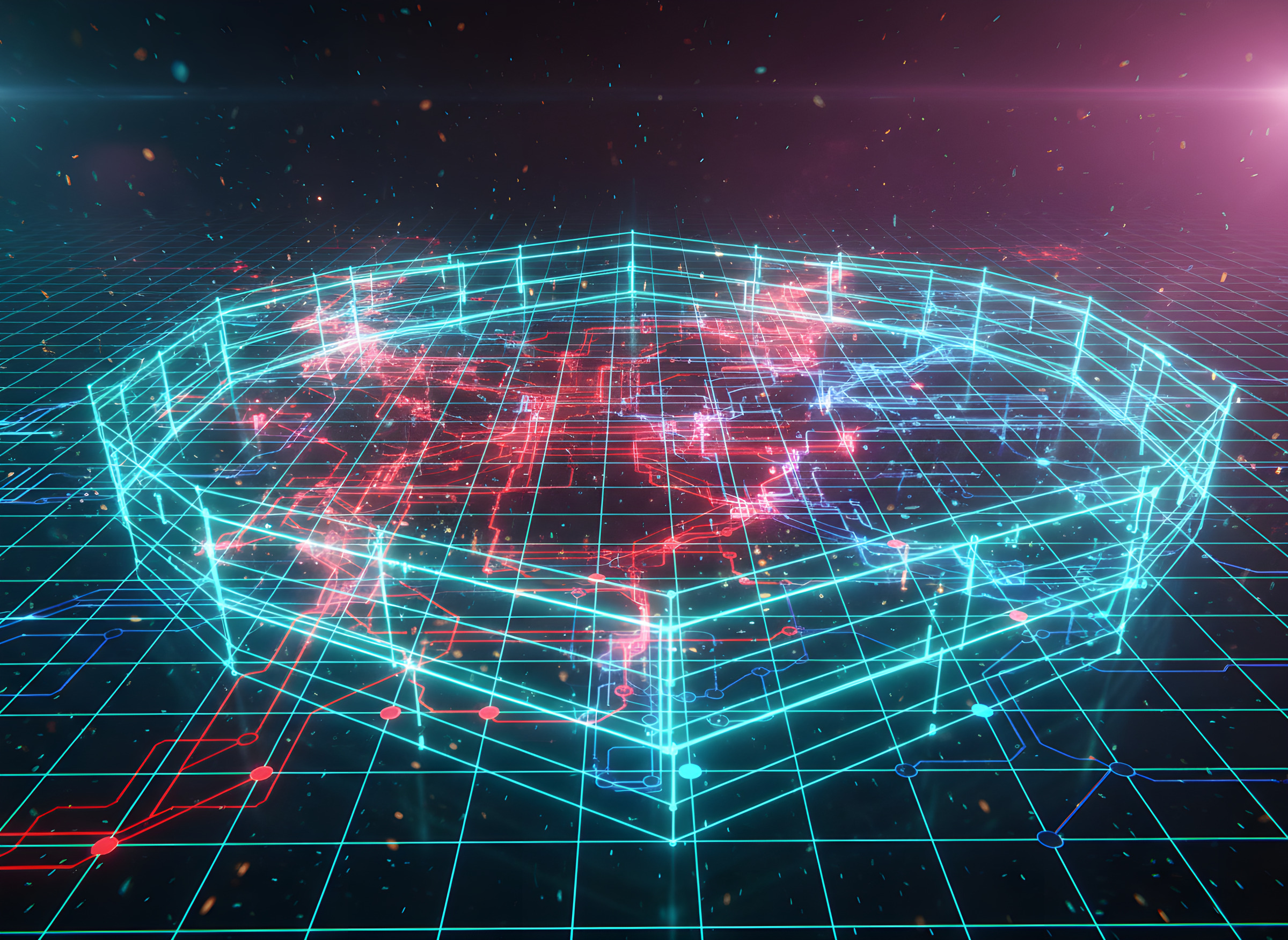 Red network infection enclosed by a cyan containment field